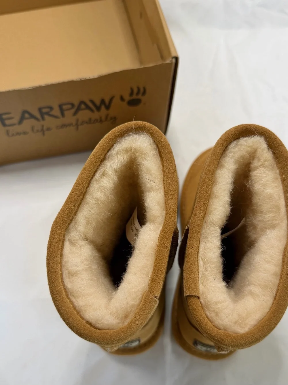BearPaw Tan Suede Cozy Short Boot iced coffee